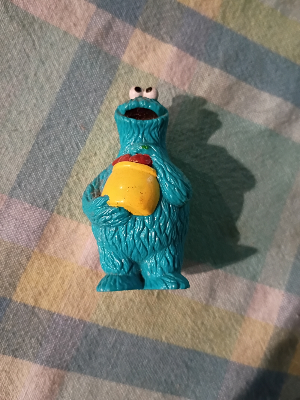 Blue Cookie Monster  Figurine with Yellow Jar